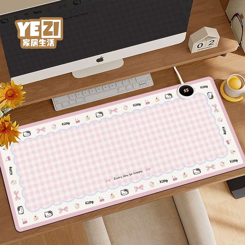 粉系凯蒂猫加热鼠标垫书桌暖手垫