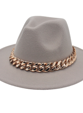 fedora hat英伦风费多拉帽高级感炸街加大亚克力链条礼帽新款帽子