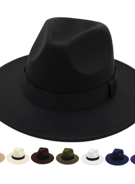 上海滩黑色丝带礼帽舞台走秀中老年爵士帽子男女毡帽许文强毛呢帽