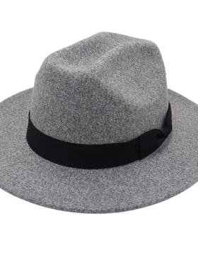 2023黑色平顶礼帽欧美简约宽檐毡帽英伦爵士帽艺术表演毛呢帽舞台