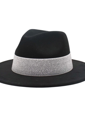 欧美时尚潮流亮片平顶礼帽男女通用黑色爵士帽子英伦风百搭帽子