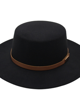 赫本风法式礼帽名媛舞会爵士帽平顶宽檐宴会毡帽防晒遮阳帽小香风