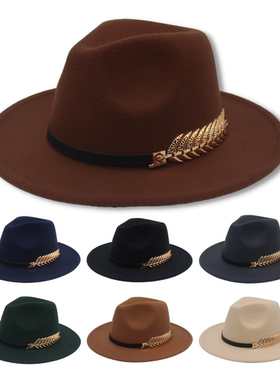 优雅舞蹈礼帽金属鱼骨爵士帽演出模特帽晚会文艺毛呢帽藏族帽男女