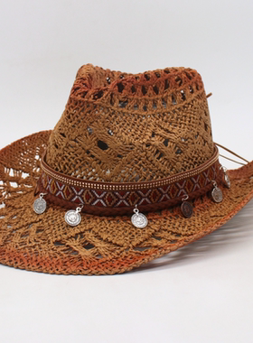 春夏季西部男女士户外出行旅游遮阳帽沙滩帽新款西部穿搭牛仔草帽