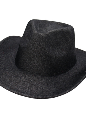 美剧高级感爵士帽镭射涤纶礼帽大檐遮阳帽反光毡舞台帽演出牛仔帽