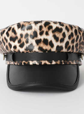 日系豹纹贝雷帽女复古显脸小画家帽时尚百搭平顶时髦辣妹帽子