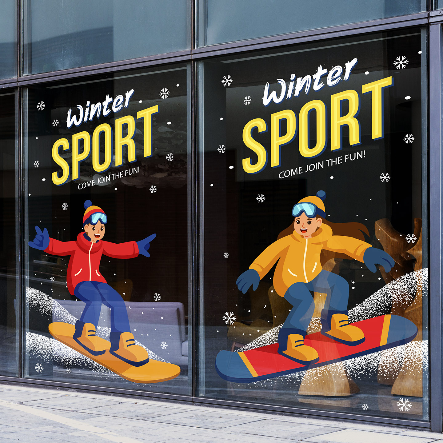 冬季滑雪运动橱窗玻璃UV静电贴画