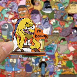 100张比奇堡路人鱼水杯手账装 饰贴贴纸搞怪防水 饰涂鸦防水装