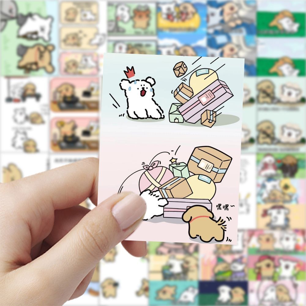 120张趣味创意手账手机装饰线条小狗漫画小剧场表情贴纸卡通