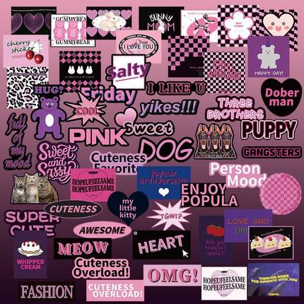 ins风美式甜心复古贴纸猫咪粉色爱心字母豹纹笔记本电脑ipad贴画