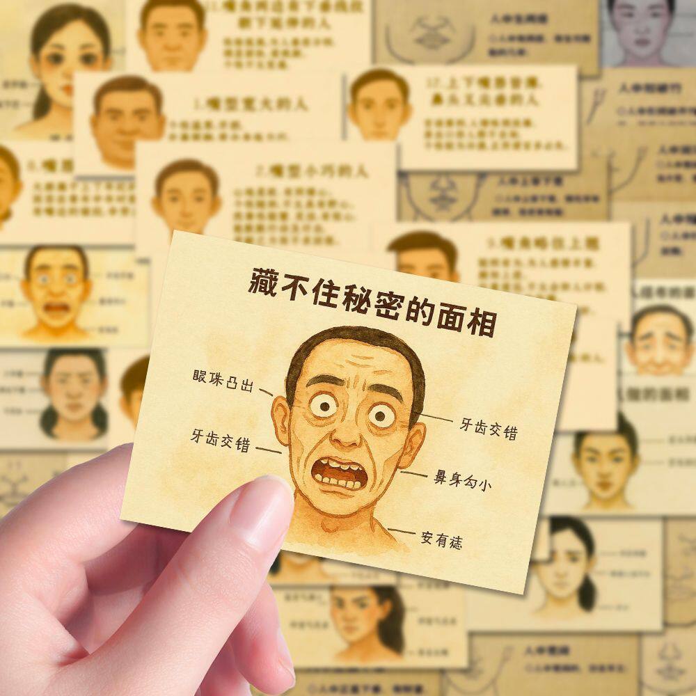54张防水手账本装饰面相五官脸部穴位运势贴纸好运小众知识贴图