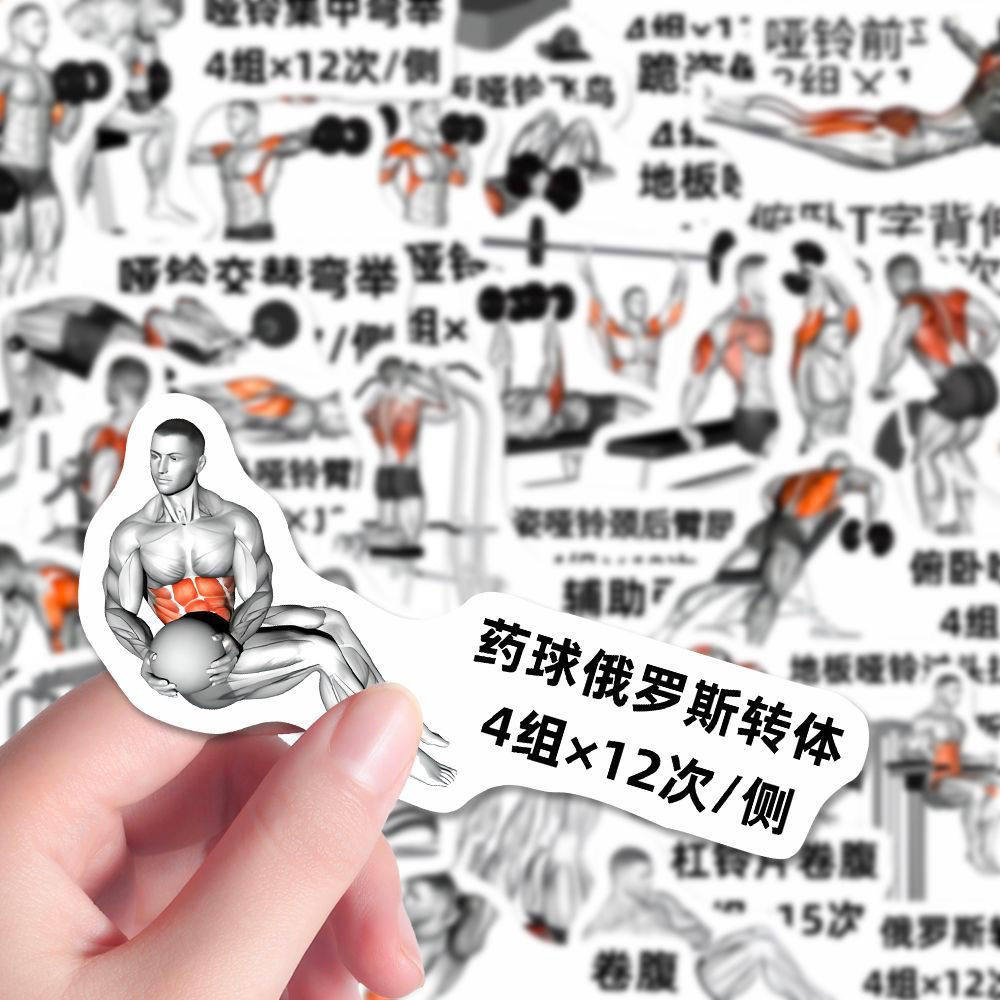 64张有氧运动参考贴画diy笔记本粘贴男生健身训练计划贴纸燃脂