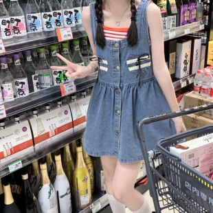 夏季 翻斗花园日记 小众韩系牛仔背带裙女设计感小众小个子 新款