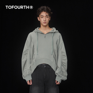 连帽套头褶皱设计纯棉上衣男女同款 商场同款 卫衣 TOFOURTH
