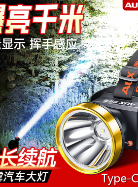 奥克斯头灯强光超亮充电新款锂电池头戴式感应户外钓鱼专用手电筒