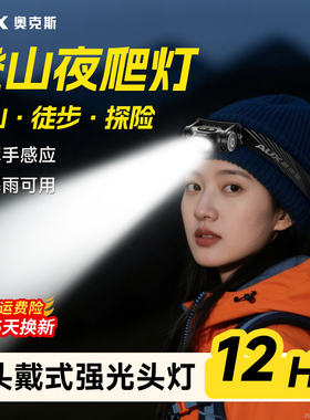 奥克斯头灯户外登山超长续航超亮头戴式强光充电小型徒步感应夜爬