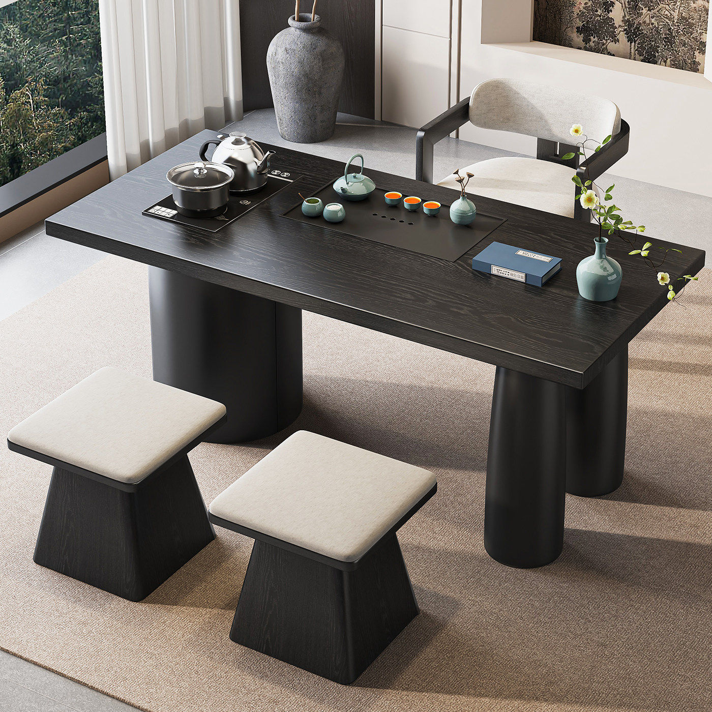 现代简约实木茶桌椅组合茶台办公室阳台泡茶几套装泡茶桌一键上水