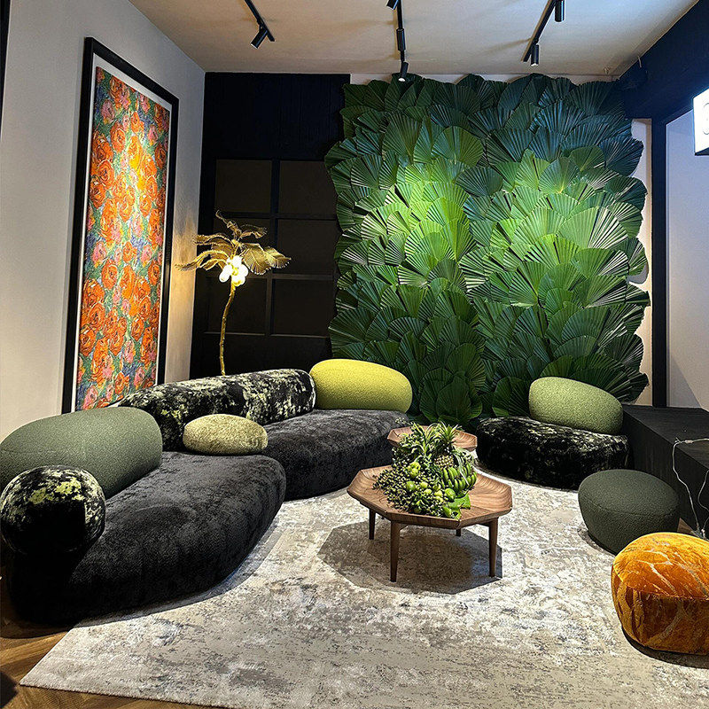 鹅卵石新款苔藓布艺沙发异形创意设计师弧形石头模块酒店商场岩石