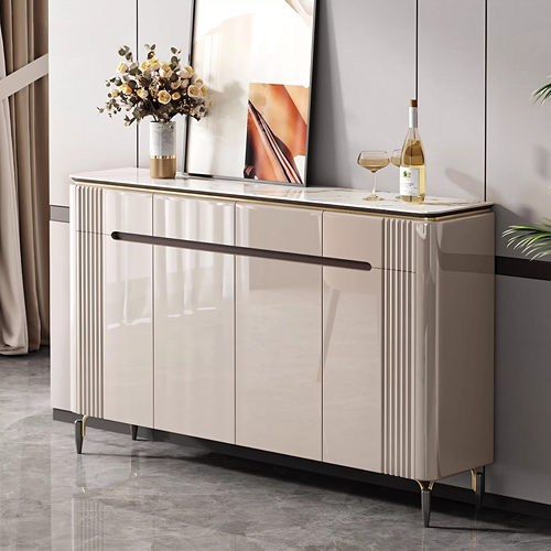 意式轻奢岩板餐边柜餐厅家用大容量现代简约靠墙一体式客厅储物柜