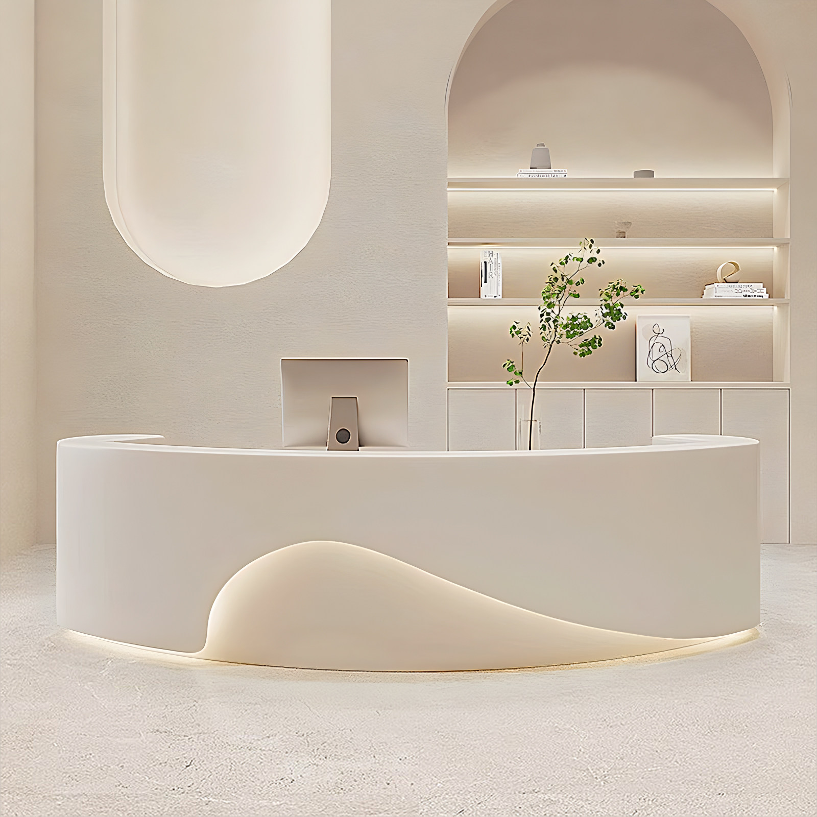 弧形美容院收银台服装店前台公司接待台吧台烤漆简约现代店铺柜台