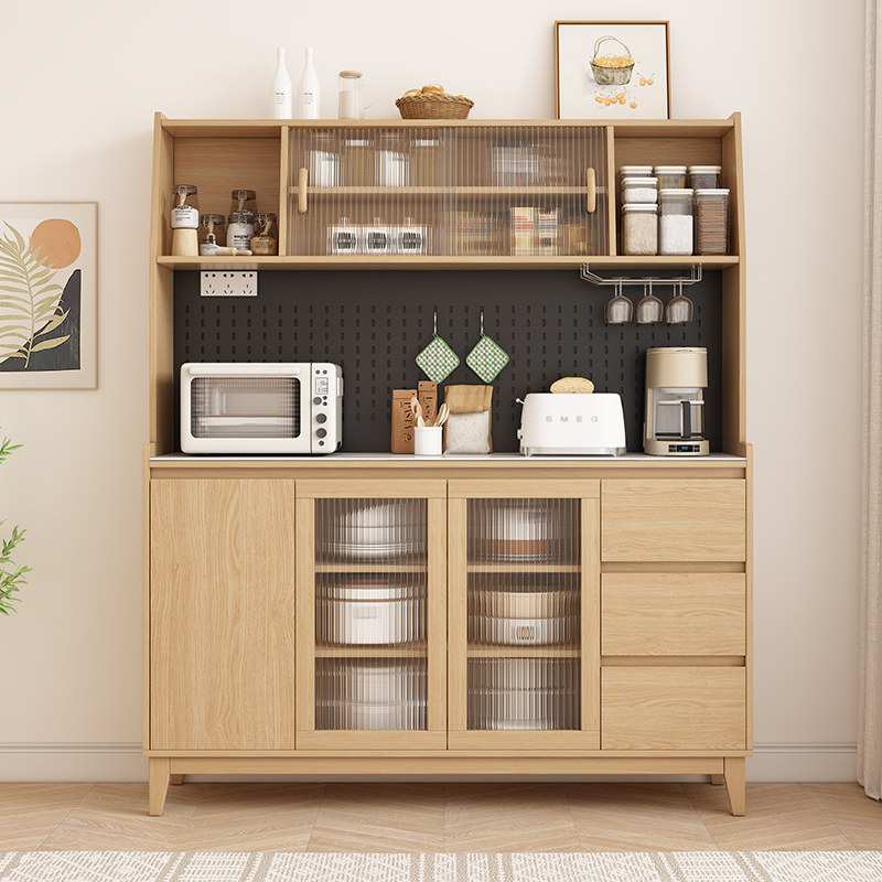 原木色餐边柜实木餐边柜靠墙一体储物柜餐厅茶水柜客厅酒柜咖啡柜