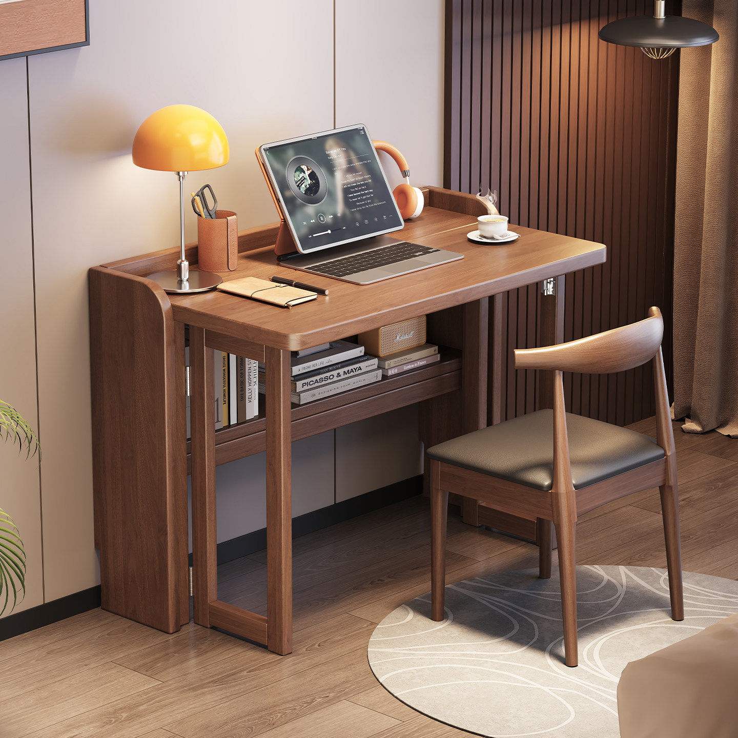 可伸缩实木书桌折叠学生学习桌家用卧室电脑桌写字桌小户型办公桌