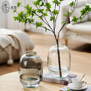 喜悦轻奢简约风玻璃花瓶大肚加厚插花雪柳银柳台面装饰摆件花器