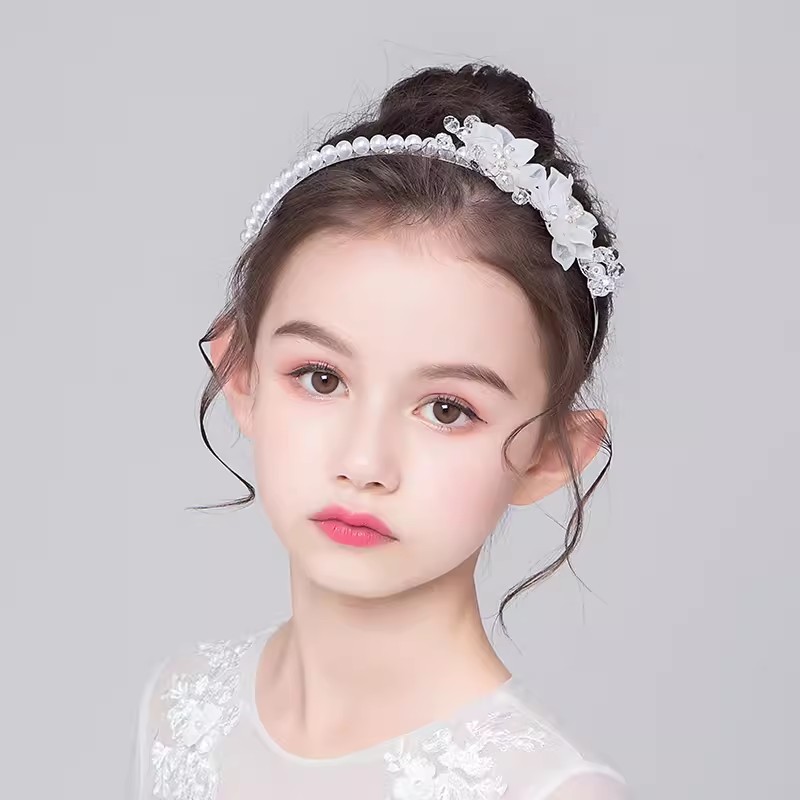 女童白色立体花朵珍珠发箍图片