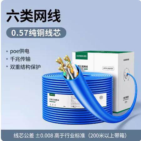 绿联NW109 六类千兆网线0.57纯铜线芯CAT6类非屏蔽双绞线工程网线