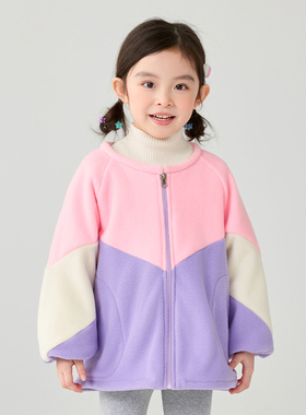 秋冬儿童拼接摇粒绒罩衣保暖防脏女宝宝幼儿园吃饭护衣羽绒服罩衫