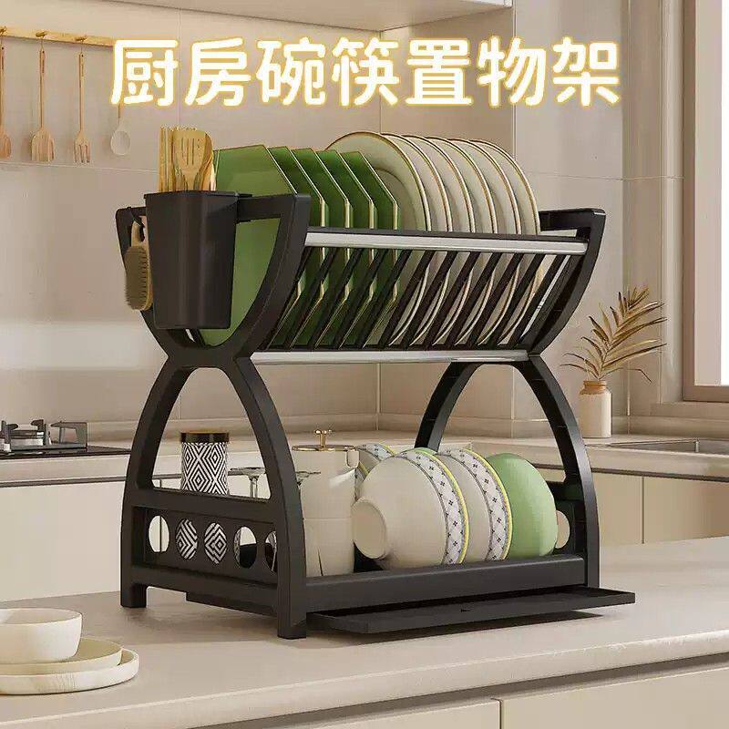 厨房置物架用具晾洗沥水碗架多功能碗柜碟筷盘刀收纳盒双层餐具架