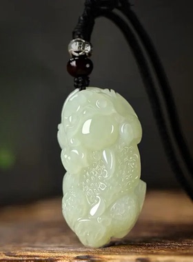 和田玉貔貅吊坠男女款项链玉石皮丘招财玉佩貔貅挂件玉坠手工雕刻