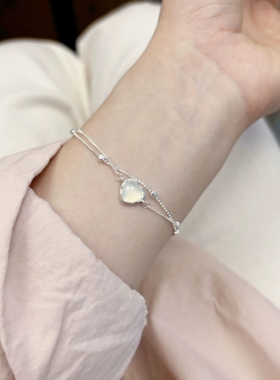 S925纯银白玉髓爱心双层手链女ins夏季甜美仙女风简约小闪珠手串