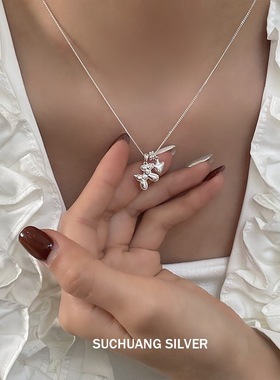 S925纯银可爱小狗项链女生百搭小众高级感轻奢设计锁骨链颈链潮饰