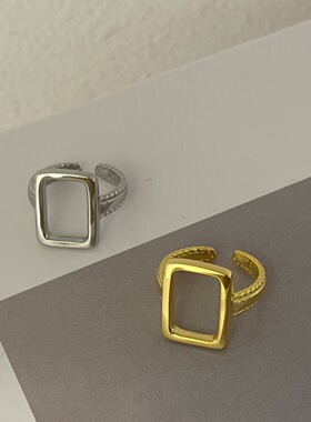 S925银韩版东大门ins风方形镂空戒指气质百搭复古指环时尚百搭潮