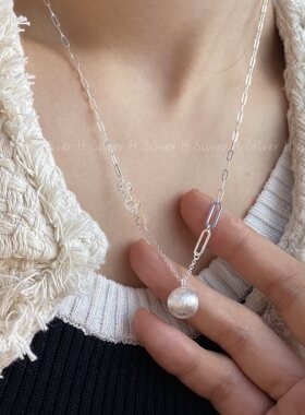 S925纯银小众轻奢设计闪砂球吊坠项链个性高级感百搭颈链气质女潮