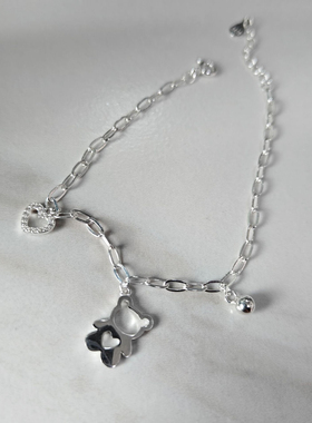 S925纯银爱心小熊手链时尚个性高级感百搭甜美风女潮手串轻奢时尚