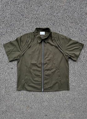 PAP HONE夏季小众设计“鱼鳃”刺绣短袖cleanfit无性别潮军绿色