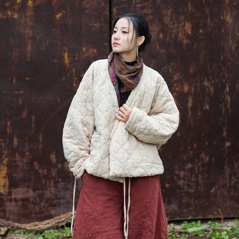 棉麻夹棉棉袄中国风棉服
