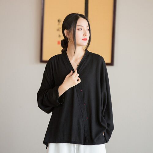 棉麻女士禅意茶服衬衫