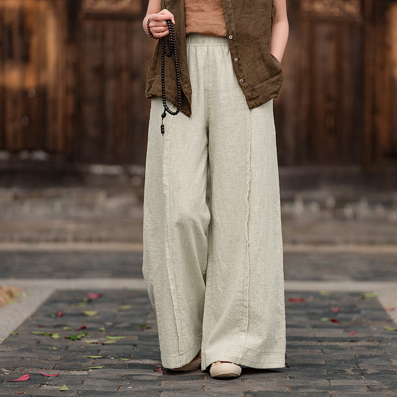 苎麻阔腿裤女2026年新款原创国风复古禅意长裤子棉麻高腰直筒裤