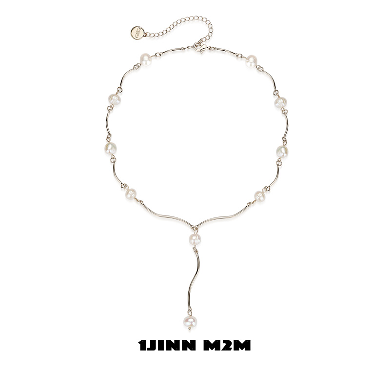 1JINN M2M不规则蛇纹珍珠拼接气质项链淑女小众复古金轻奢锁骨链
