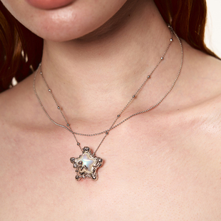 1JINN 小众高级设计珍珠海星双层锁骨链细链条白金项链 M2M