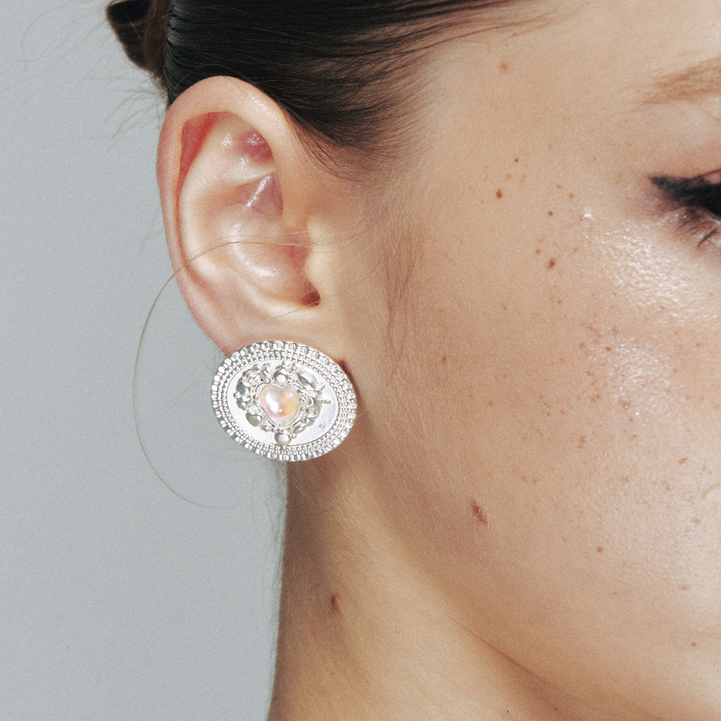 1JINN M2M 原创设计爱心欧泊圆形耳钉女小众设计高级感耳饰