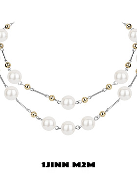 1JINN M2M两戴法式拼接复古长款毛衣链高级显气质双层可叠戴项链