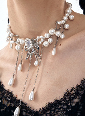 1JINNM2M蝴蝶结珍珠款水滴项链