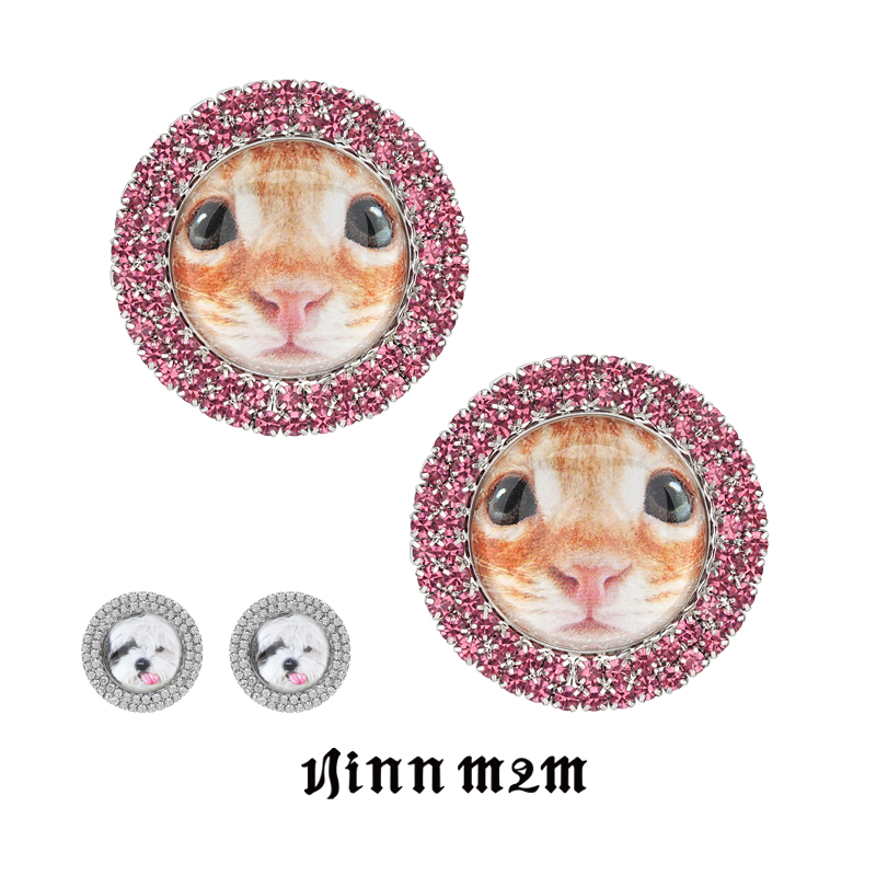 1JINN M2M 大脸猫狗满钻耳钉女小众设计动物款耳饰