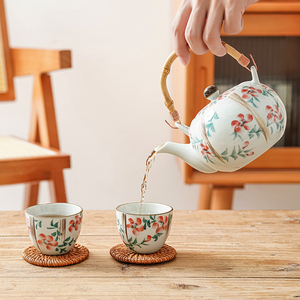 手绘简约防烫田园釉下彩复古风冲茶壶泡茶陶瓷套装家用客餐厅茶具