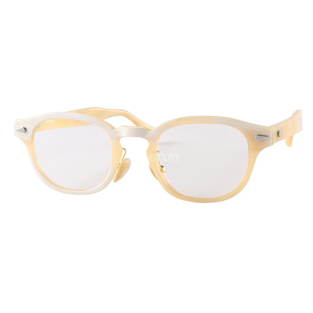 椭圆形素雅白牛角近视光学眼镜架菱形金属片装饰牛角太阳镜墨镜