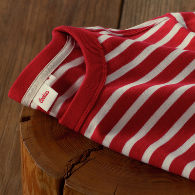 重磅300G学院红米白条纹日系复古纯棉圆领短袖男女款正肩T恤